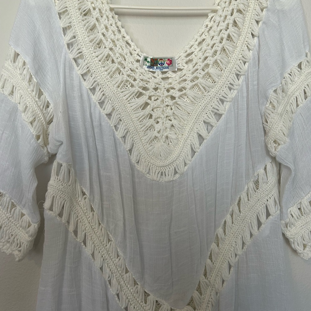 India Boutique White Crochet Swim Coverup - Picture 4 of 6